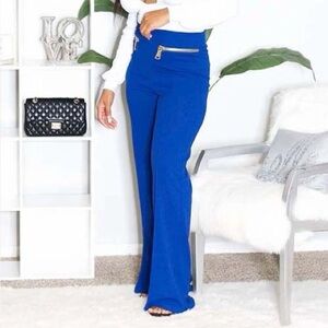Wide-Leg High-Waist Pants in Royal Blue